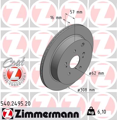 Bremsscheibe Hinterachse Zimmermann 540.2495.20 von Zimmermann