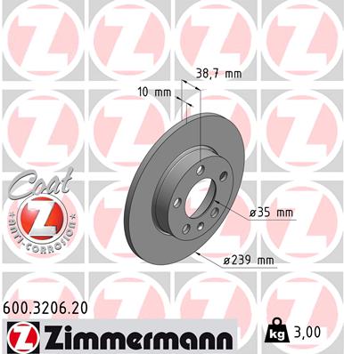 Bremsscheibe Hinterachse Zimmermann 600.3206.20 von Zimmermann