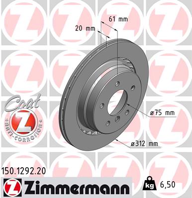 Bremsscheibe Hinterachse links Zimmermann 150.1292.20 von Zimmermann