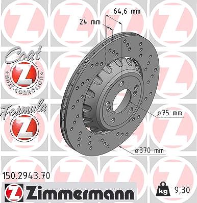 Zimmermann 1x Bremsscheibe Hinterachse rechts [Hersteller-Nr. 150.2943.70] für BMW von Zimmermann