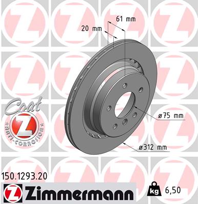 Bremsscheibe Hinterachse rechts Zimmermann 150.1293.20 von Zimmermann