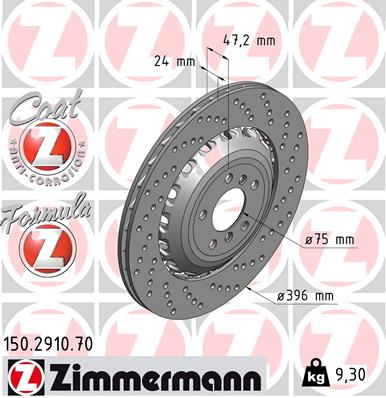 Bremsscheibe Hinterachse rechts Zimmermann 150.2910.70 von Zimmermann