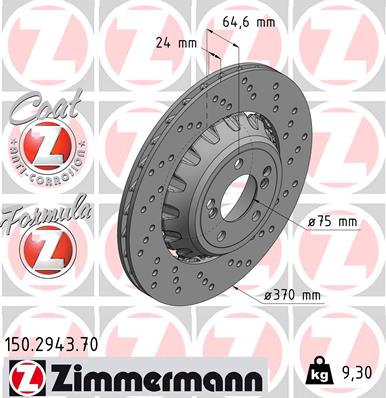 Bremsscheibe Hinterachse rechts Zimmermann 150.2943.70 von Zimmermann