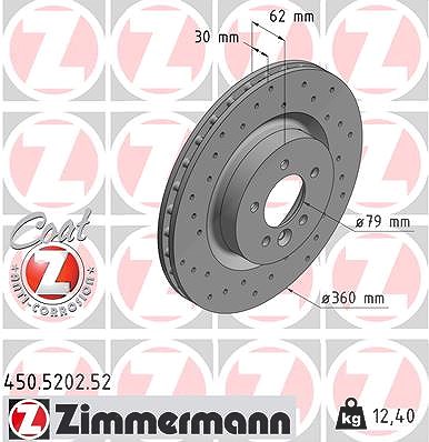 Zimmermann Bremsscheibe Vorderachse Belüftet [Hersteller-Nr. 450.5202.52] für Land Rover von Zimmermann