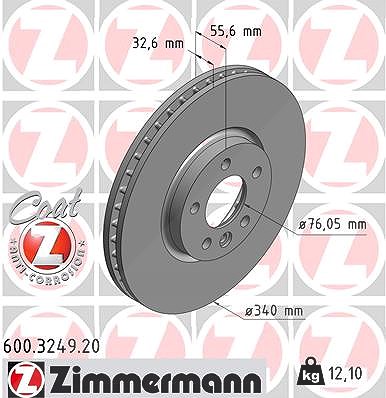 Zimmermann 1x Bremsscheibe Vorderachse Belüftet [Hersteller-Nr. 600.3249.20] für VW von Zimmermann