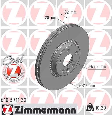 Zimmermann Bremsscheibe Vorderachse Belüftet [Hersteller-Nr. 610.3711.20] für Ford, Land Rover, Volvo von Zimmermann