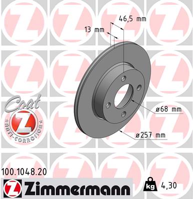 Bremsscheibe Vorderachse Zimmermann 100.1048.20 von Zimmermann