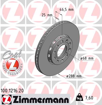 Bremsscheibe Vorderachse Zimmermann 100.1216.20 von Zimmermann