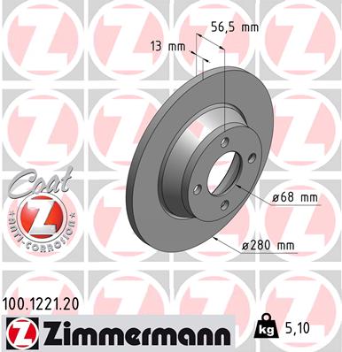 Bremsscheibe Vorderachse Zimmermann 100.1221.20 von Zimmermann