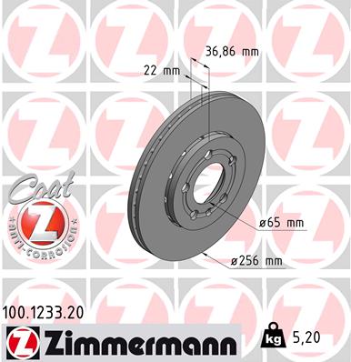 Bremsscheibe Vorderachse Zimmermann 100.1233.20 von Zimmermann