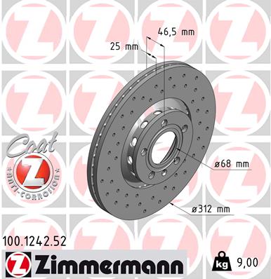 Bremsscheibe Vorderachse Zimmermann 100.1242.52 von Zimmermann