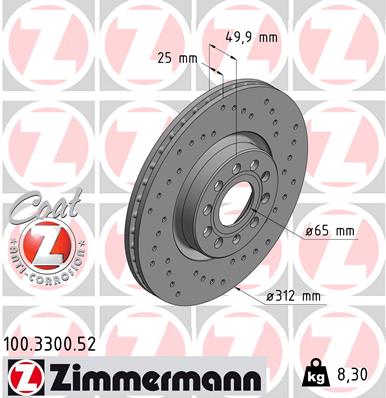 Bremsscheibe Vorderachse Zimmermann 100.3300.52 von Zimmermann