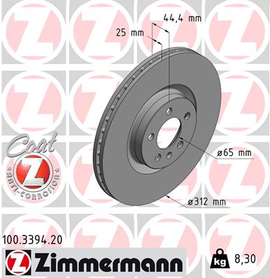 Bremsscheibe Vorderachse Zimmermann 100.3394.20 von Zimmermann