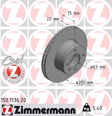 Bremsscheibe Vorderachse Zimmermann 150.1136.20 von Zimmermann