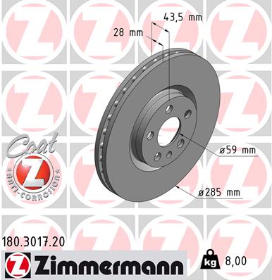 Bremsscheibe Vorderachse Zimmermann 180.3017.20 von Zimmermann