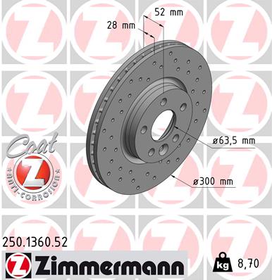 Bremsscheibe Vorderachse Zimmermann 250.1360.52 von Zimmermann