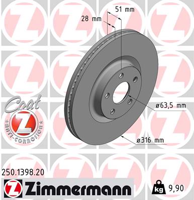 Bremsscheibe Vorderachse Zimmermann 250.1398.20 von Zimmermann