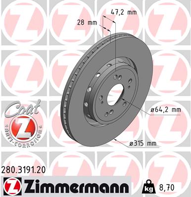 Bremsscheibe Vorderachse Zimmermann 280.3191.20 von Zimmermann