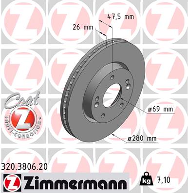 Bremsscheibe Vorderachse Zimmermann 320.3806.20 von Zimmermann