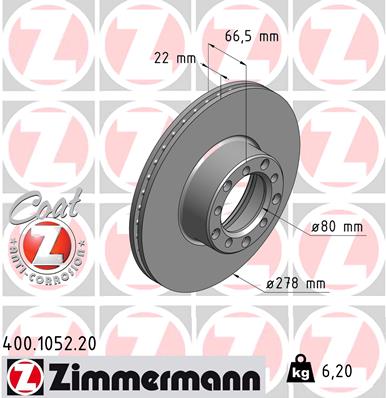 Bremsscheibe Vorderachse Zimmermann 400.1052.20 von Zimmermann