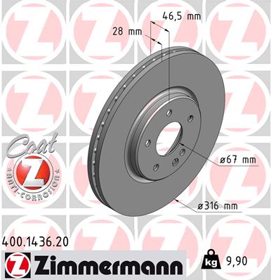 Bremsscheibe Vorderachse Zimmermann 400.1436.20 von Zimmermann