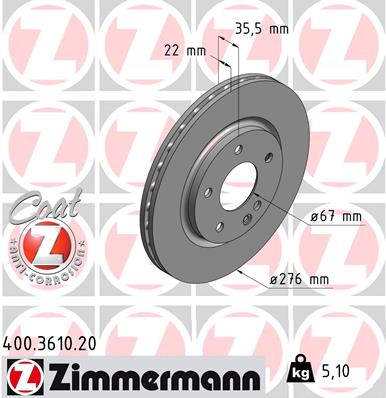 Bremsscheibe Vorderachse Zimmermann 400.3610.20 von Zimmermann