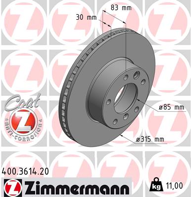 Bremsscheibe Vorderachse Zimmermann 400.3614.20 von Zimmermann