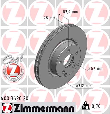 Bremsscheibe Vorderachse Zimmermann 400.3620.20 von Zimmermann