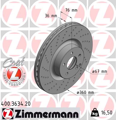 Bremsscheibe Vorderachse Zimmermann 400.3634.20 von Zimmermann