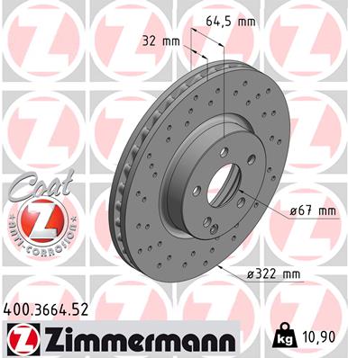 Bremsscheibe Vorderachse Zimmermann 400.3664.52 von Zimmermann