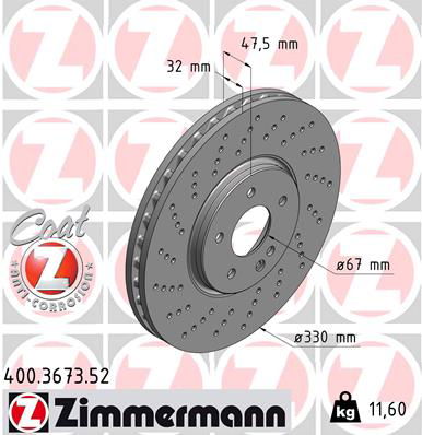 Bremsscheibe Vorderachse Zimmermann 400.3673.52 von Zimmermann