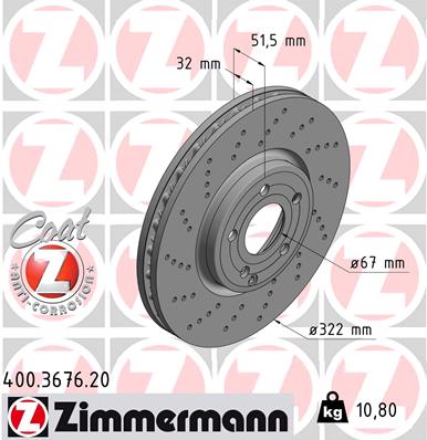 Bremsscheibe Vorderachse Zimmermann 400.3676.20 von Zimmermann