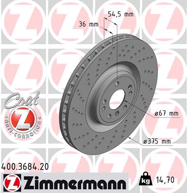 Bremsscheibe Vorderachse Zimmermann 400.3684.20 von Zimmermann