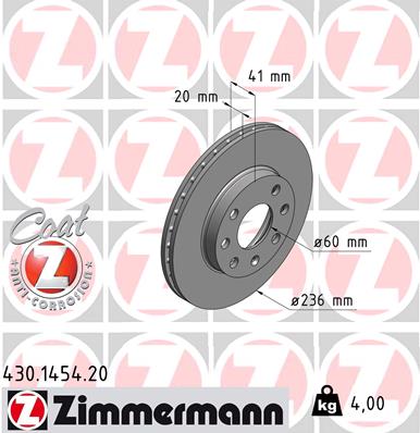 Bremsscheibe Vorderachse Zimmermann 430.1454.20 von Zimmermann