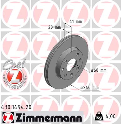 Bremsscheibe Vorderachse Zimmermann 430.1494.20 von Zimmermann