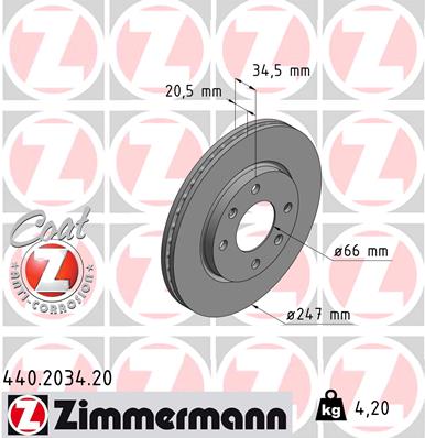 Bremsscheibe Vorderachse Zimmermann 440.2034.20 von Zimmermann