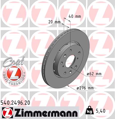 Bremsscheibe Vorderachse Zimmermann 540.2496.20 von Zimmermann