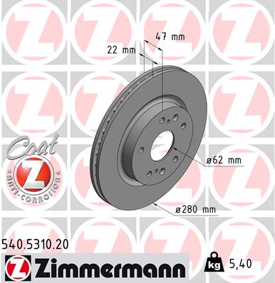 Bremsscheibe Vorderachse Zimmermann 540.5310.20 von Zimmermann