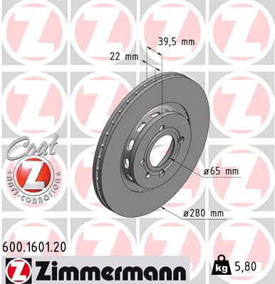 Bremsscheibe Vorderachse Zimmermann 600.1601.20 von Zimmermann