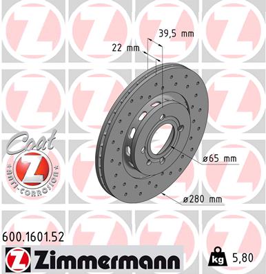 Bremsscheibe Vorderachse Zimmermann 600.1601.52 von Zimmermann