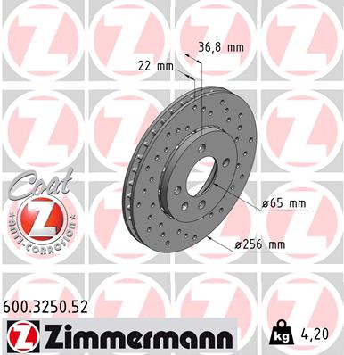 Bremsscheibe Vorderachse Zimmermann 600.3250.52 von Zimmermann