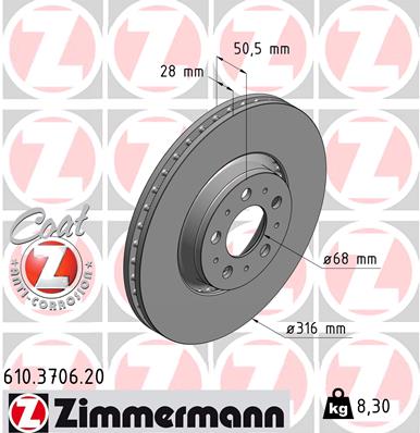 Bremsscheibe Vorderachse Zimmermann 610.3706.20 von Zimmermann