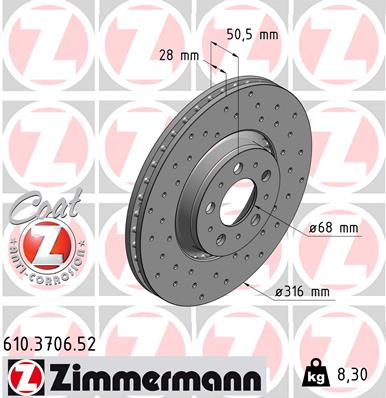 Bremsscheibe Vorderachse Zimmermann 610.3706.52 von Zimmermann