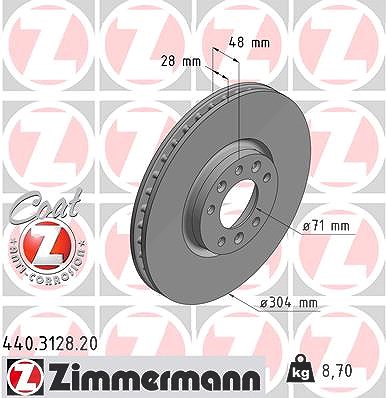 Zimmermann Bremsscheibe Vorderachse belüftet [Hersteller-Nr. 440.3128.20] für Citroën, Ds, Opel, Peugeot von Zimmermann