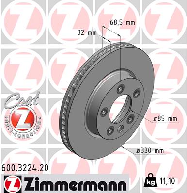 Bremsscheibe Vorderachse links Zimmermann 600.3224.20 von Zimmermann