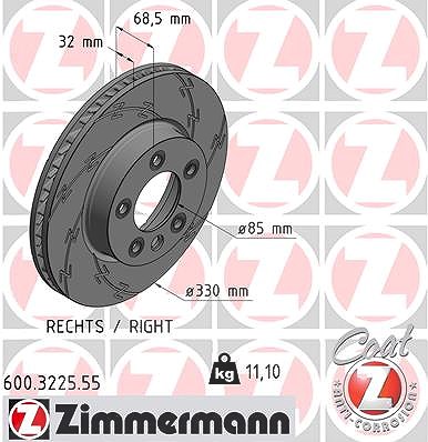 Zimmermann 1x Bremsscheibe Vorderachse rechts [Hersteller-Nr. 600.3225.55] für Porsche, VW von Zimmermann