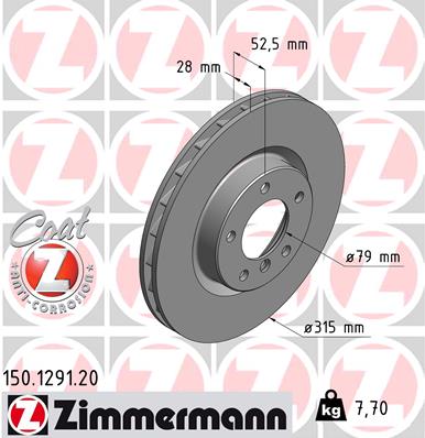 Bremsscheibe Vorderachse rechts Zimmermann 150.1291.20 von Zimmermann