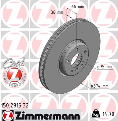 Bremsscheibe Vorderachse rechts Zimmermann 150.2915.32 von Zimmermann