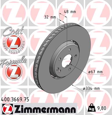 Bremsscheibe Vorderachse rechts Zimmermann 400.3669.75 von Zimmermann