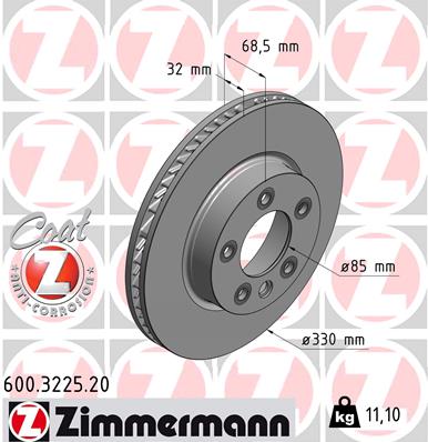 Bremsscheibe Vorderachse rechts Zimmermann 600.3225.20 von Zimmermann